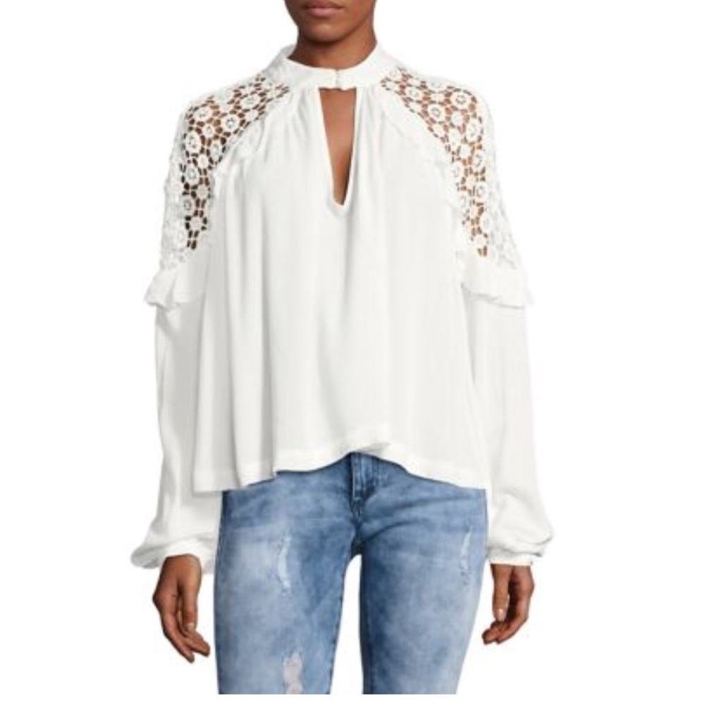 Free People Embroidered Blouses White & Fucsia M